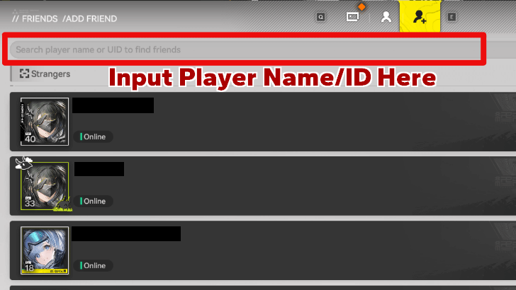 Arknights Endfield - Friend Menu ID or Player Name Input