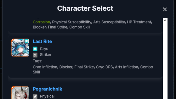 Select a Character in the Team Builder Tool
