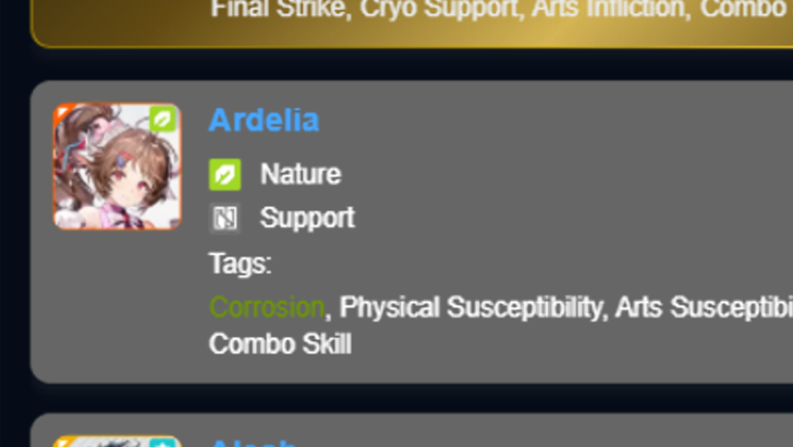 Recommended Characters in the Team Builder Tool