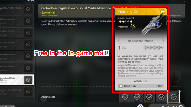 Finishing Call Free Weapon