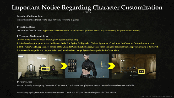 Code Vein 2 Disappearing Appearances Fix
