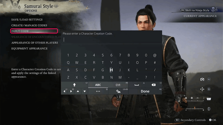 Input Character Code