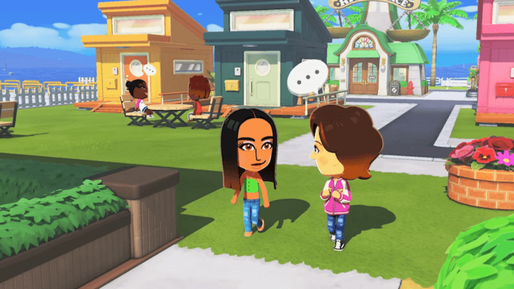 Two Miis talking while walking in town