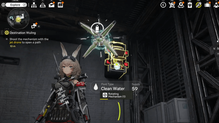 Shoot the Mechanism with the Jet Drone to Open a Path