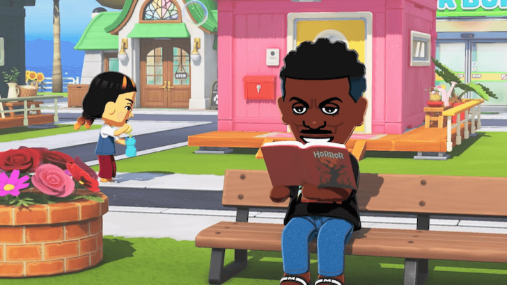 A Mii character reading a book