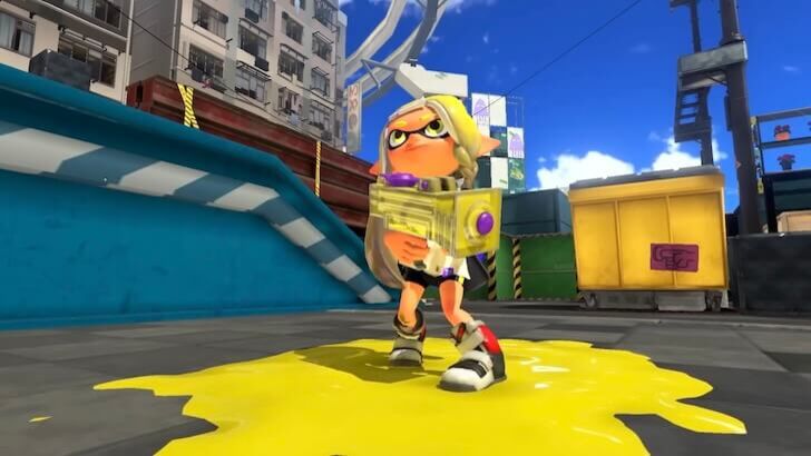 An inkling holding a weapon
