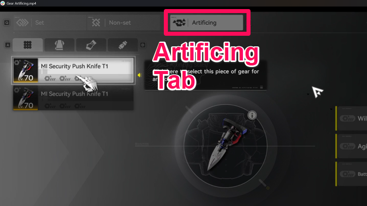 Artificing Gear Tab