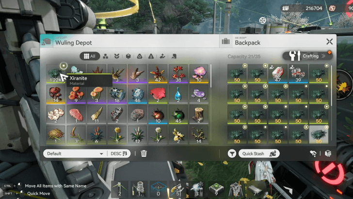 Make Xiranite and Put Them in the Backpack