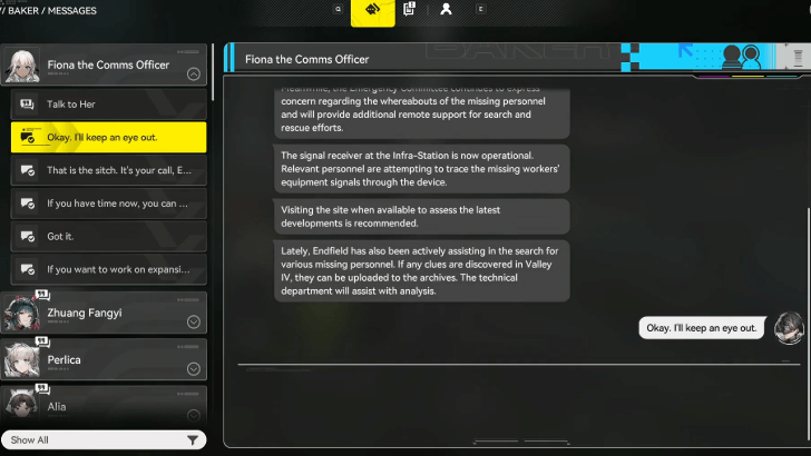 Read Messages from Fiona the Comms Officer