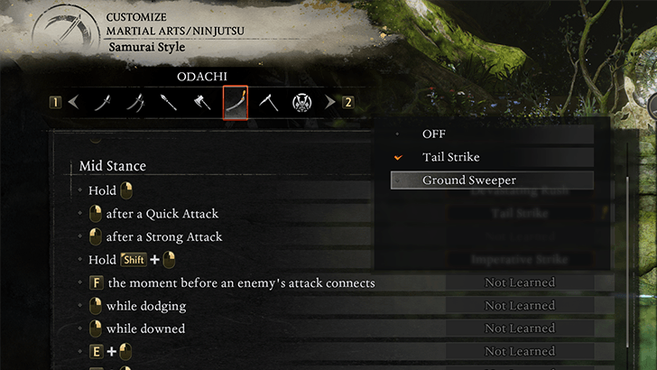 Customize Martial Arts Menu