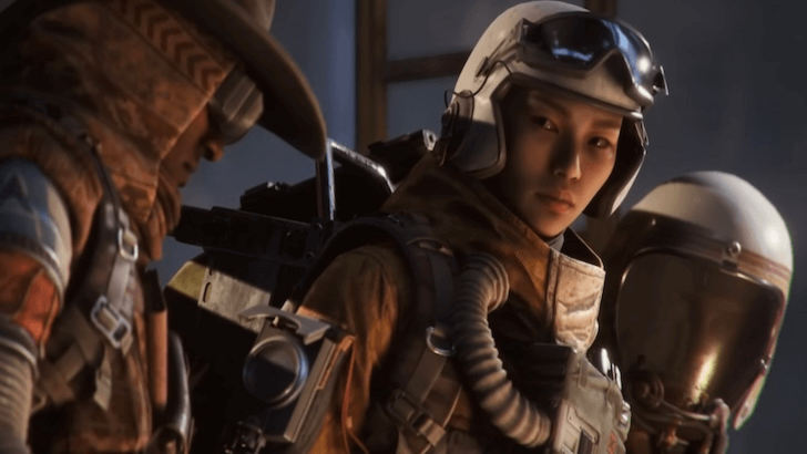 Three ARC Raiders in expedition gear with one Raider looking to the side