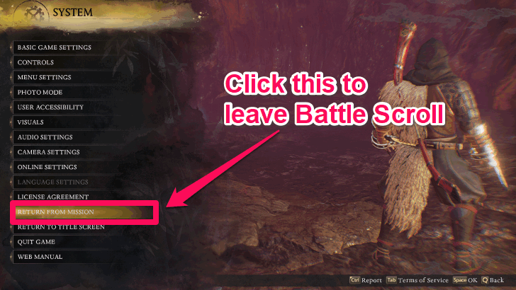 Return From Mission option in the Main Menu