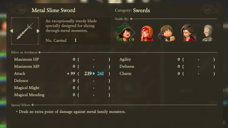 Metal Slime Sword Stats