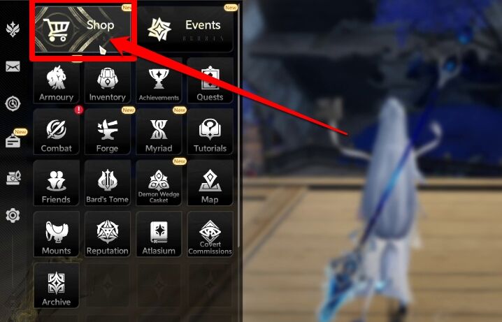 Go to the Menu and click on the Shop tab.