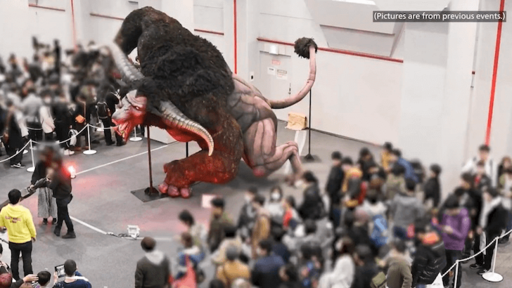 Large monster display at a Monster Hunter Festa event