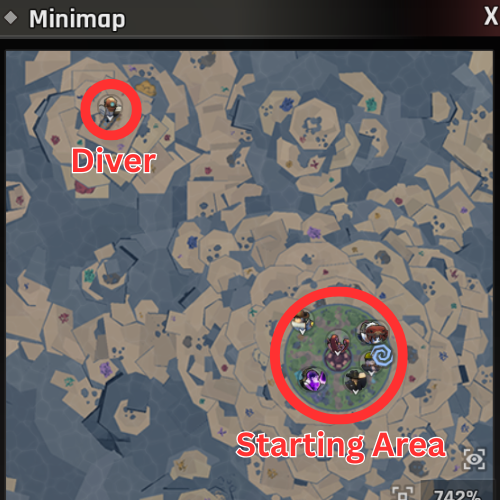 Diver and Starting Area Map