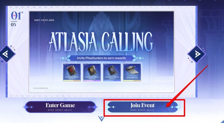 Log in to the Atlasia Calling event page using your DNA account and press Join Event.