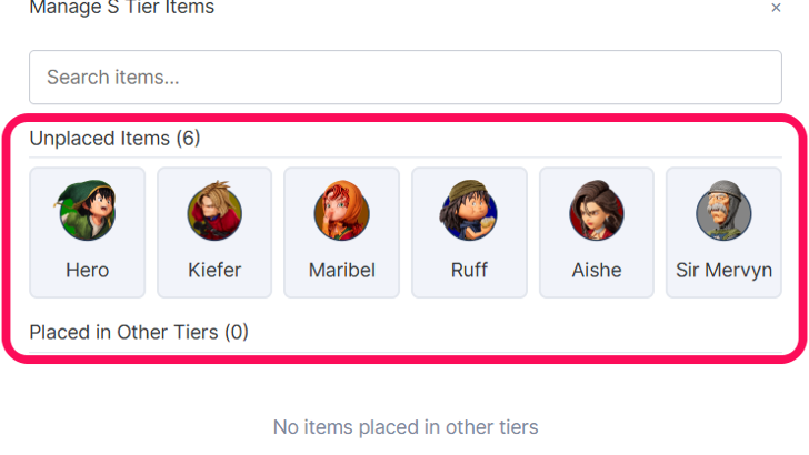 Select a Character in the Tier List