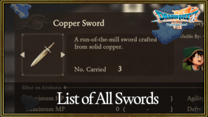 Dragon Quest VII Reimagined - List of All Swords