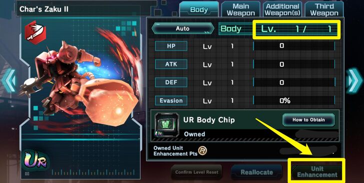 Unit Enhancement Menu