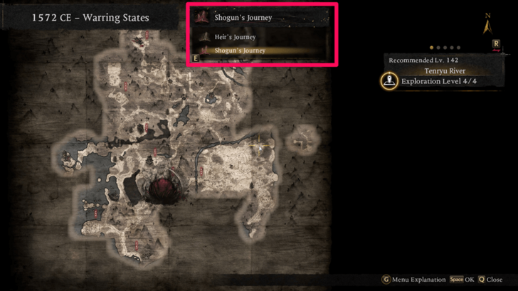 Shogun and Heir Journey Swap Menu