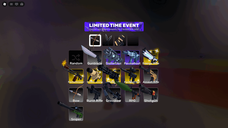 Roblox Rivals Select Bow, Fists, or Daggers