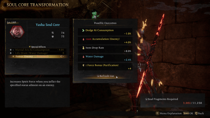 Soul Core Transformation Menu