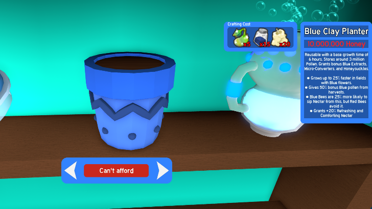 Bee Swarm Simulator - Blue Clay Planters