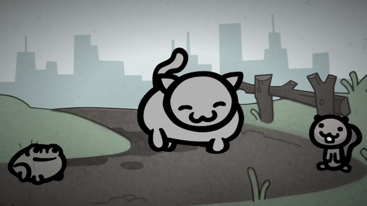 Mewgenics cat dancing outdoors with other animals