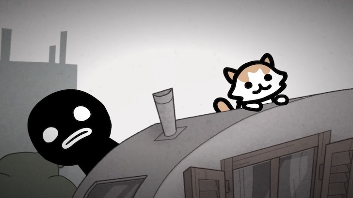 Mewgenics cat with a shadow figure on the roof