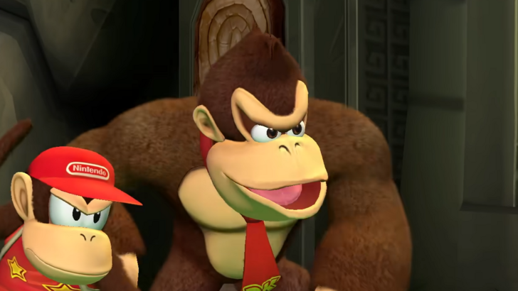 Donkey and Diddy Kong looking furiously at a subject off-screen