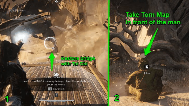 Restore Bridge and Take the Torn Map