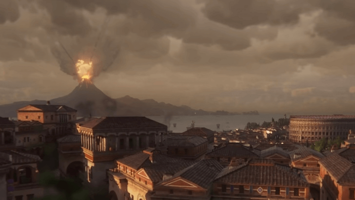 Volcano erupting in the distance