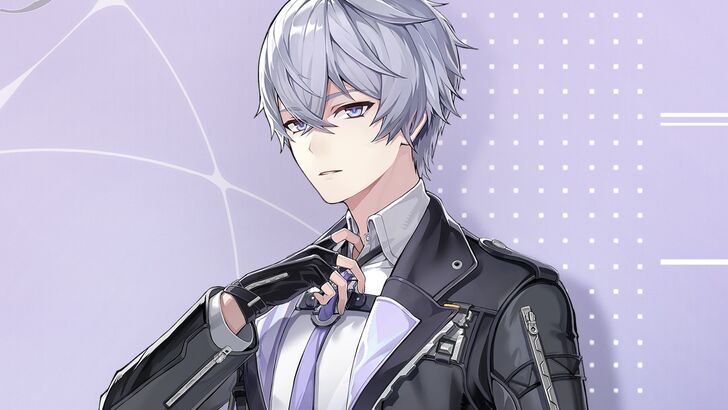 NTE Esper Zero with an expressionless face, violet background