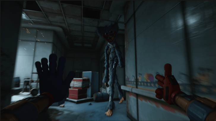 poppy playtime huggy wuggy walking menacingly toward player