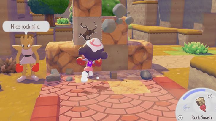 Using Rock Smash on a Rock Pile