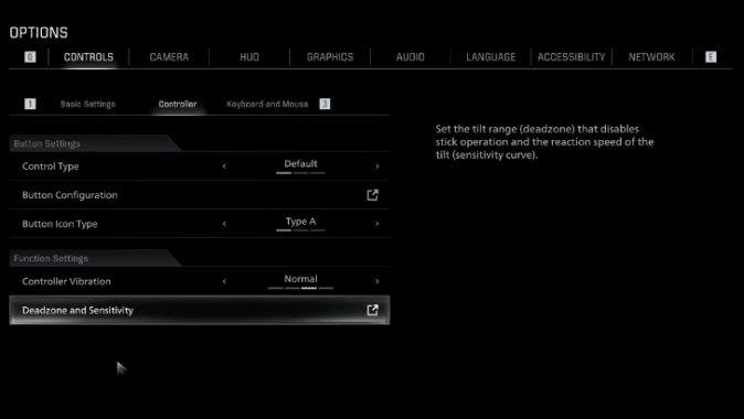 Click on Deadzone Sensitivity