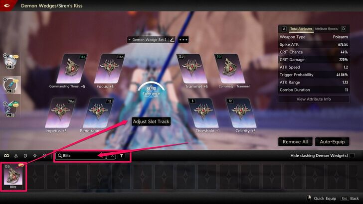 Search and Drag to Equip Demon Wedges