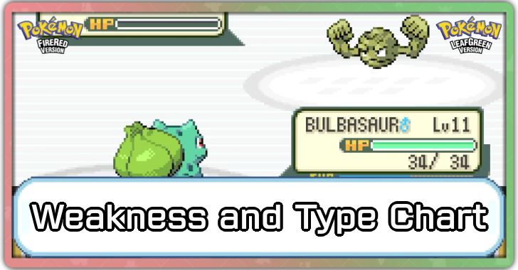 Pokemon FRLG - Weakness and Type Chart