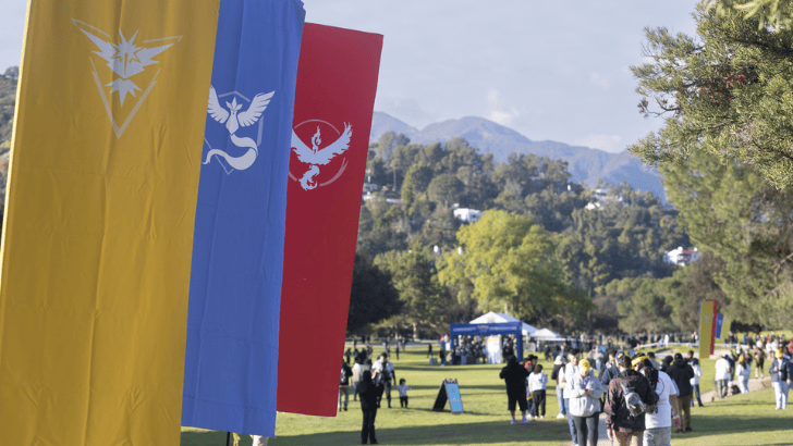 Pokémon GO Team Instinct, Mystic, and Valor banners in in-person event