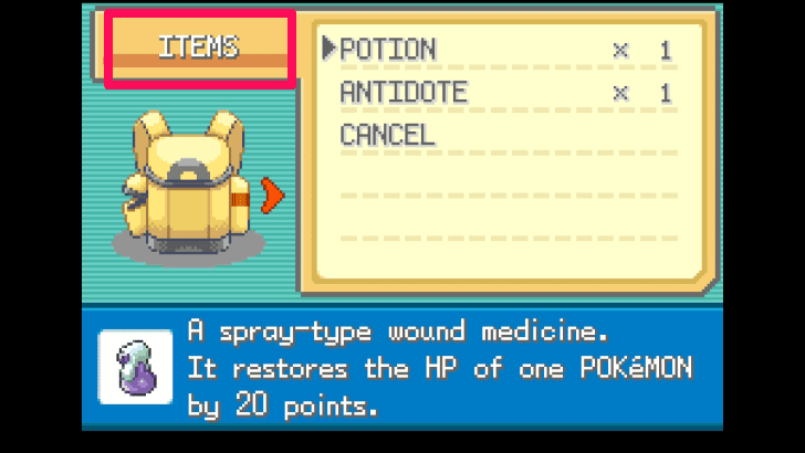 Open the Items Tab of the Bag