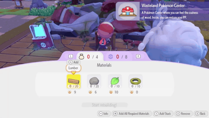 Pokemon Center Material Requirements