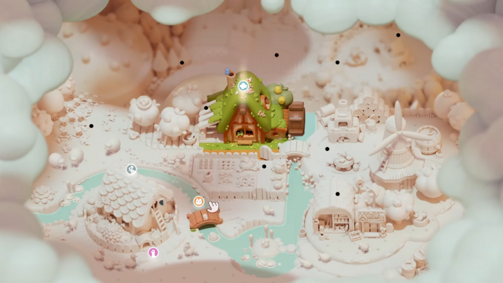 Woodo a small set of wooden houses set in a wooded land and a river streaming across it