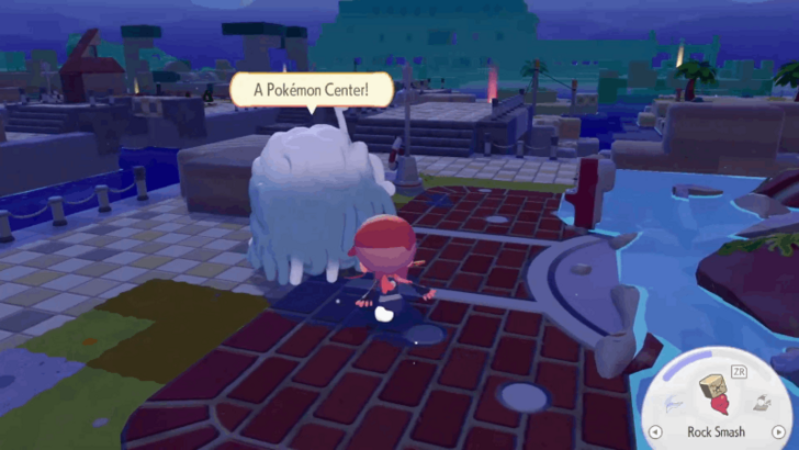 Professor Tangrowth near ruined Pokemon Center