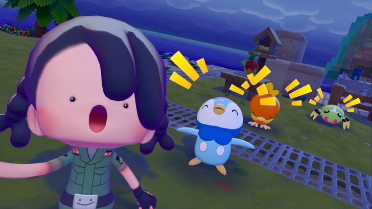 pokemon pokopia taking a selfie with the kids