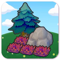 Pointy tree-shaded rocky tall grass