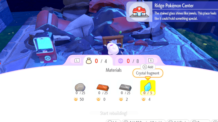 Used Crystal Fragment to Rebuild Pokemon Center