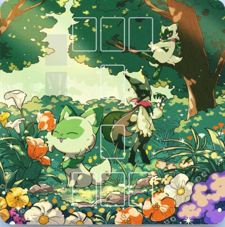 Sprigatito, Floragato, and Meowscarada Playmat Playmat