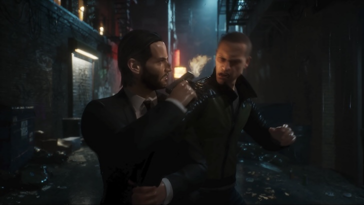 John Wick firing a hand at an opponent
