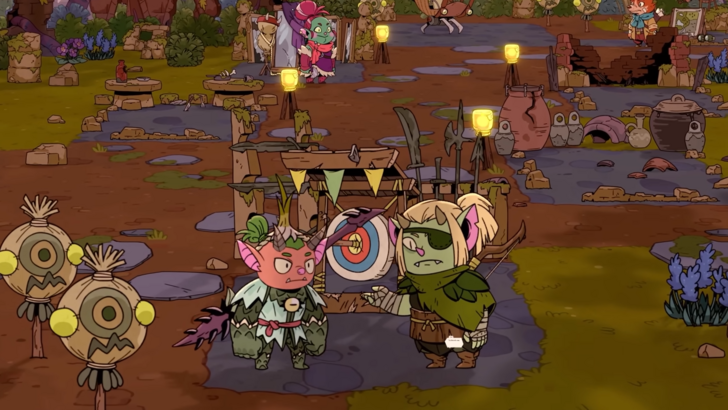 Rotwood Hunter talking to Toot the Battlemaster at the base camp